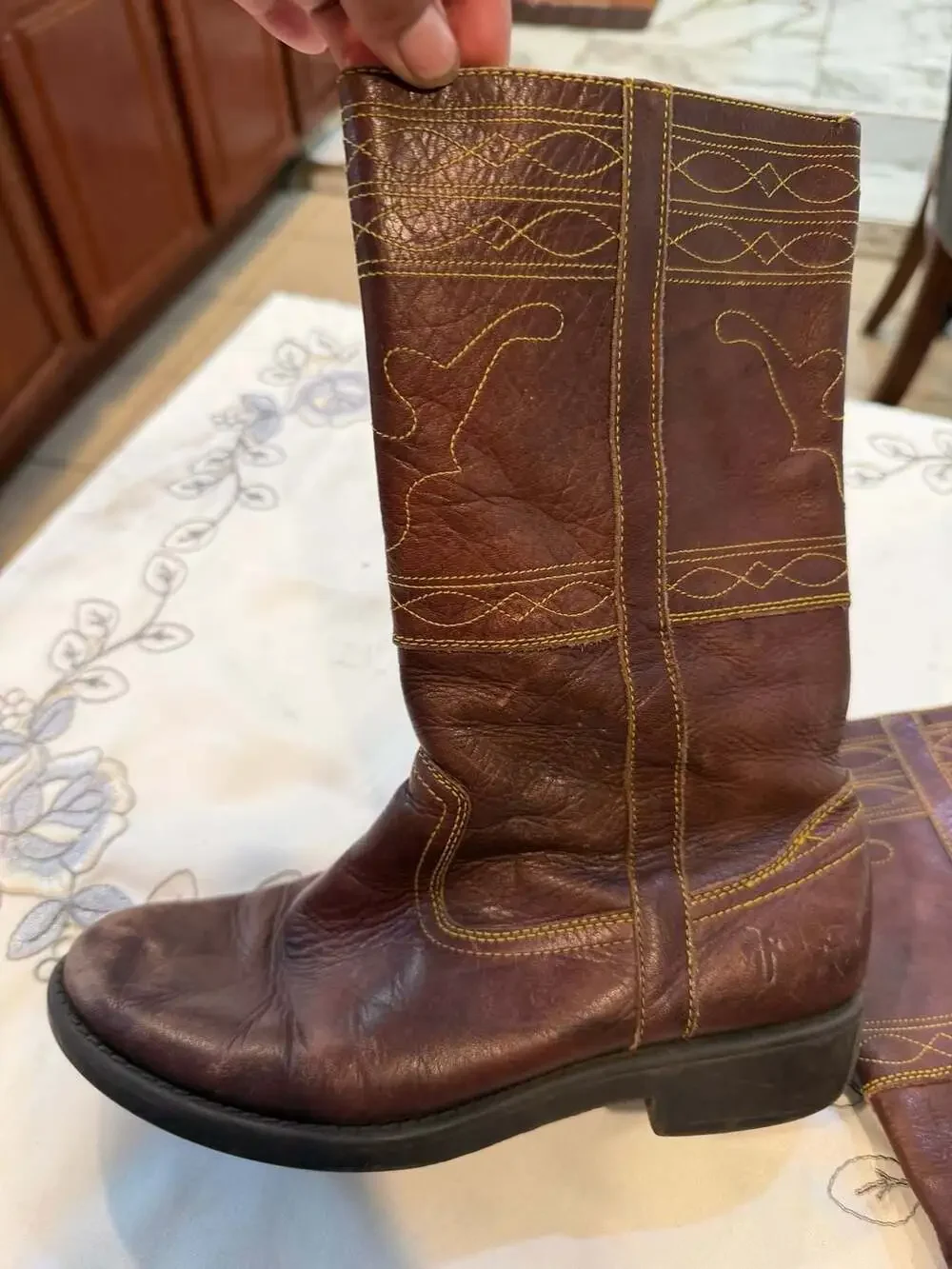 Frye Youth Leather Western Cowboy Boots Brown Size 3.5